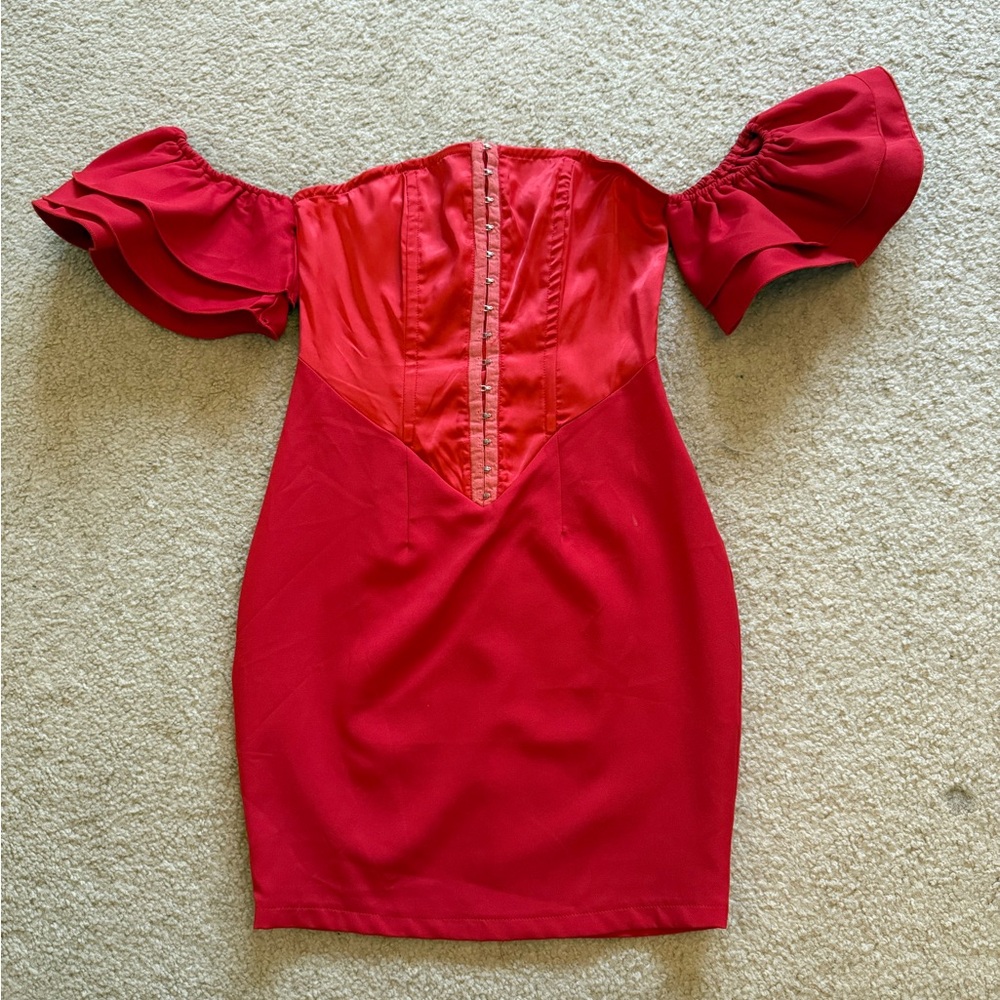 PrettyLittleThing Red Off-Shoulder Mini Dress